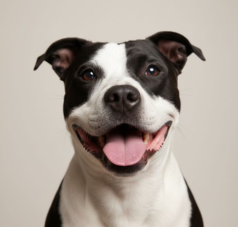 Black and white American Staffordshire terrier